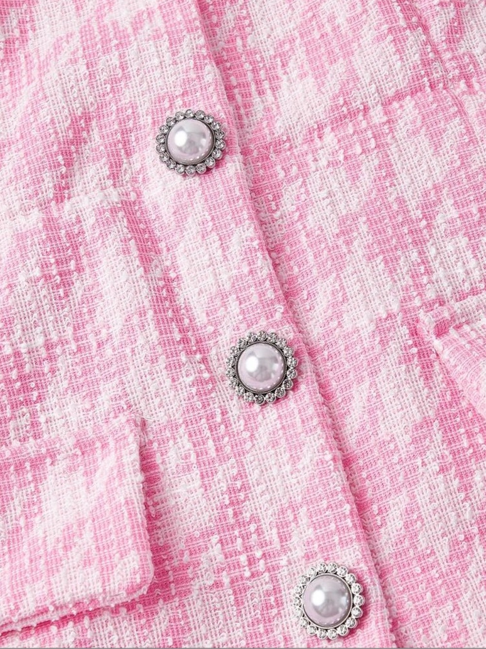 SHEIN Pink Houndstooth Tailored Blazer with White Shirt Collar - Picture 3 of 5